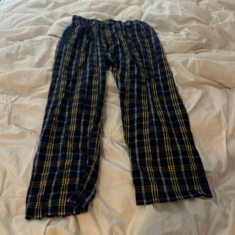 navy and gold flannel pants